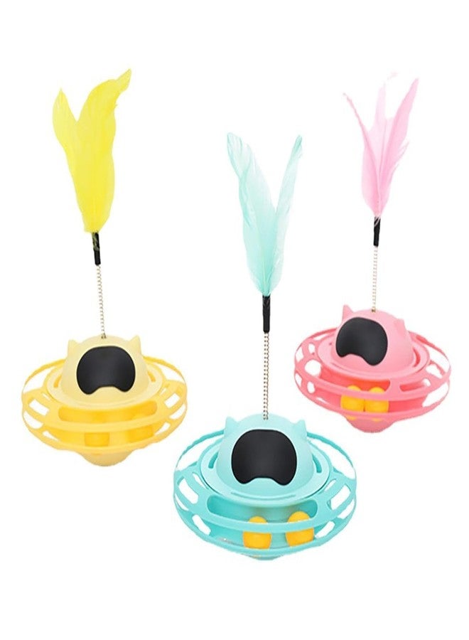 PET FUN لعبة كرة الريش التفاعلية للقطط من PET FUN® مع قاعدة زنبركية - كرة دوارة تعمل بالحركة مع عصا ريش قابلة للتركيب للقطط المنزلية، ولعبة تمرين للقطط الصغيرة (قد يختلف اللون) - Image 3